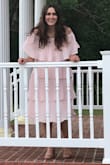 Super happy with this dress. So many compliments. I bought it for my bridal shower and will be wearing again soon. I read reviews saying it ran large, so I got a small which fits really good.I feel like I could've gone with my regular size too. The design is super flattering and not see through. I didn't even have to wear a bra because the fabric was thick enough to hide my chest. I would purchase again. - Karen M.