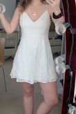 Was just short and bit large in the breast region definitely recommend going smaller. Does have adjustable straps. I ended up returning this because of the length I wanted it for graduation but to short to be wearing around family. But I loved the all over lace was a great look just wish it was longer and fit a bit more true to size! - Amber S.