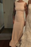 This dress is amazing. Super comfortable material that stretches and works with your curves! Seems like the material does not wrinkle easily either! Two layers but still light. Will be wearing next July in my sister's wedding! Can't wait to rock this elegant yet sexy dress. I would order this dress in other colors if I had another special occasion to attend. - Amy T.