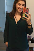 This shirt is wonderful. It is sheer so it definitely needs something underneath, but it's incredibly comfortable. It does poof a little bit if it's tucked in, but that isn't surprising. I would definitely recommend it! The color is true to what the picture shows. - Maeve C.