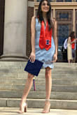 I loved this dress for my graduation! I was unsure on sizing, so I ordered a small, but the x-small would have been perfect. It's very flattering, and gave me a figure! Highly recommend! - Danielle C.
