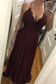 This dress is beautiful. The quality is very nice and I absolutely love this color. I tend to be a size in between small and medium, but I went with the medium because I will be wearing it in my friends wedding. The tulle and lace are very soft and fortunately not see-through, so I don't need a slip or anything. I'm also pretty y'all and the dress is the perfect length. Will attach pictures (please excuse my bra straps). I am not wearing shoes in them and the dress touches the floor, so it will be perfect with heels. - Ellie M.