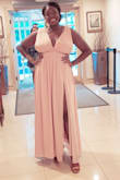Wore this dress to my school's formal and I loved it! The length was perfect even for my tall self. The waist clenched nicely and the rest of the dress flowed beautifully. The slit was perfect (and probably my favorite part- pop a little leg!)

The only thing is the straps for me could've been tighter to support my chest a bit more but nothing a little... or a lot of tape couldn't fix. I was overall very happy with this purchase - Takiyah M.