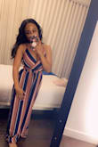 Love the way it fit, loved the wide legged bottom, The tie in the back is a bit confusing, makes it a little hard to get in an out of it. If you wear this outfit don't plan on going to the bathroom a lot or ever hahah. - Edna O.