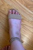 I bought this and heels, probably the worst purchases I've ever made. Will not be ordering online again. The straps are so stiff, they stick out when you tie them. - Sally H.