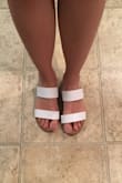 These sandals are really cute and they fit perfectly. I have narrow feet and sometimes sandals are too wide but these aren't. My only complaint is that they make noise as you walk, but I had read previous comments before purchasing, so at least it wasn't a surprise. I think they're great for he price! - Madissyn C.