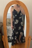 The medium was a little long on me so I just had to wear super high heels (not pictured). But the overall dress cut and deep navy color was just so pretty. Goes well with gold or silver accessories. - Jacqueline O.