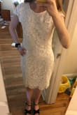 This dress has potential to be cute, but not on me, so I will be returning it for the following reasons; runs large on me (longer than pictured and also slightly loose), because it is slightly loose and slightly long, it reminds me of grandma's curtains, instead of the "romantic" lace shown on the model.

So, if it fit correctly, it would probably be a cute dress, but for me, it's a no. - Katie E.