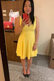 I have this dress in pink & yellow, size S fits me well. The back is a little more loose on me than the front because my back is smaller. I fit in size S in most Lulus dresses. - Annie D.