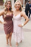 I was so happy with this dress! This was actually the first thing I had ever ordered from Lulus and needed a blush dress for a wedding I was a personal attendant it. The fit was perfect and I loved that it had adjustable straps. I'm larger chested and sometimes worry that I'll have to constantly be pulling up the top of the dress all night but that wasn't the case. The waist fits really well without being too snug, and the flow of the lace outer layer was so pretty and delicate. I paired it with blush heels and got compliments all night on the dress! I would absolutely recommend this dress to anyone. I might even have to order it in the red and blue! - Emily K.