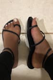I'm in love with these sandals! They're so comfy, easy to slip on, lightweight and down right flatters my unusual foot. I got a 7, which is my usual Lulu's shoe size and I probably could've gone with a 6.5 for an exact snug fit because the straps are a bit loose fitting on me and I had enough room so go a half size smaller. - Rhema B.