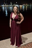 This dress was gorgeous. I wore it out to a fancy dinner for my birthday and I felt beautiful. My then boyfriend engaged that night and I was so happy I was in such a beautiful outfit. Definitely recommend. A little heavier than I expected but still flowy. I had to wear heels with this because it is pretty long so if you have time I would get it hemmed because even with heels it was pretty long on me. - Kalyn F.
