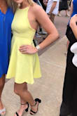 This dress is very fun! I love the color and fit. I definitely recommend getting a size up from your usual size if you have large breasts (the dress ties in the back and its possible to have a little side cleavage). Overall, super fun summer dress! - Kayleigh G.