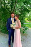 My daughter just wore this in her sisters wedding. Looked gorgeous on her and she was able to wear high heels and it was still long enough. - Stephanie K.
