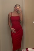 This dress is the perfect mix between sexy and simple. The fabric is thick but very comfortable and easy to move in. I'm very skinny, so the XS is still a little loose, but it I put spandex underneath and it was perfect! I would definitely recommend this dress! - Christine M.