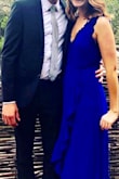 I loved this dress! It was very comfortable, fit well, and it was perfect for a spring wedding. This type of blue can also look cheesy, but the cut and flow made it work. The fabric was a little thick, which I liked, but it might be too heavy for a hot summer wedding. - Melissa M.