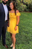 I wore this dress to a wedding, and I was so impressed! It fit perfectly, and I had zero issues with it falling off of my shoulders. The material felt great. For this being my first order from Lulus I was pleasantly surprised. :) - Jordanna C.