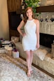 This dress fits me so well! It was a great, modest length for a shower but also fitted and cute for a bachelorette party. I have a booty and it did not get too short in the back on me. The top is flattering for girls with small to medium sized chests. The dress is also not see-through, but I would still recommend nude or white undergarments. The dress is strapless bra-friendly or petal-friendly. - Leah S.