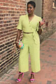I originally ordered the medium pants which literally fell off. I re-ordered the small and still felt they were a little big but an XS would have been pushing it. I wore this to a wedding g and got so many compliments! The pants and top are lined and I highly recommend. - Kelli H.