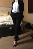 This blazer makes you look polished and it drapes so well on my figure! It's slightly snug in the shoulder area but I can still lift my arms and move around. A large probably wouldn't look fitted on me. Absolutely loving this and can't wait to wear it to work! - Rebecca D.