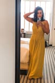 This was a really great quality dress and fit perfectly. The mustered  yellow color was true to the picture. I had to hem it a little which is typical for any long dress on me. You can easily where a strapless bra but I just took the inserts to a bathing suit I had and stitched them in the top and it worked great ! ( I wanted to wear it like the model and not have the dress come right up under my boobs so having the inserts allowed me to do that) I wore the dress to a wedding and I felt so pretty, sexy and comfortable and got a ton of compliments.  I know I can get more use out of it this summer too! - Gina S.