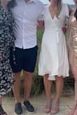 I wore this to my rehearsal dinner in the Bahamas. It was pretty windy so it wasn't the best option but it looked great! One complaint I have is that it is pretty sheer. I had nude underwear that you could see perfectly from the back. - Meaghan M.