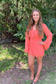 Love love love this romper!! Ordered for my grad party. I received lots of compliments. Ordered the small and the medium. I would've gone with the medium, but the small was better for free-boobing it and even the small had very long sleeves. - Madison F.