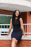 I bought this dress for graduation pictures & it fits perfectly. Black & classy. - Monticah H.