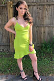 I love the material of this dress! It's strong and very stretchy. I ordered a x-small and a small. They both fit me good but I wanted the dress to be a little tighter so I went for the x-small and loved it!! Still had plenty of room to move around. - Janice M.
