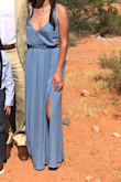 I had an outdoor wedding in the desert in Las Vegas. It was HOT. None of my sweat showed and there was plenty of breathing in this dress. I had to have a couple inches trimmed off the bottom since I don't wear heels and I'm short. The dress didn't move out of place at all. Straps were perfect fit, not too tight or loose. I had A LOT of compliments!! - Amanda P.