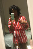 Material is so soft and is quality. Fit snugly but probably because of my booty and a tad bit wide shoulders. Definitely recommend. Wondering if I go up a size would it be a perfect fit, but still very comfortable. Button is perfectly located as well. - Uneka B.