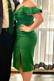 Wore this to a wedding and it hugged my body perfectly! Be aware that it has very little stretch, so make sure you check the sizing and reviews before you order. I'm curvier, and the medium fit just right! I wish it had just a little more stretch for comfort, but otherwise, a really great dress! - Caitlin B.