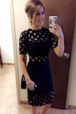 This is the perfect LBD for any special occasion! I wore it to a wedding this past weekend and got SO many compliments. I'm 5'6" 120lbs and bought the small first, but the dress gapped at my lower back so I returned it for the XS. It fits like a glove and is so classy!! I love everything from the length to the lacy detail pattern and slightly exposed midriff. - Megan N.