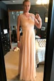 I've tried on several bridesmaid dresses for an upcoming wedding where I get to choose my dress. This is by far the most comfortable and elegant! It fits perfectly and I won't need any alterations (besides sewing in some cups to help fill out the top a little). I'm tall and I love that it's long and will be perfect with heels. I was worried the blush pink would be see-through, but the material is thick so there's no issue. I can't wait to wear it for the wedding! - Kateri J.