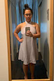 I loved this dress! The cut is beautiful and it feels like a nice balance of classy and casual. It's loose, but flattering. I bought it in lavender, which unfortunately didn't really work with my skin tone, so I ended up returning this one. Waiting on the dark blue to return in stock! - Jill K.