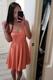 This dress was such the perfect color and length. I was hoping to wear this for my birthday next week, but unfortunately I will have to return. I'm always a small in Lulus when I ordered and based on other reviews it was mostly true to size. I'm really upset that I don't get to wear this for my birthday, and I don't think I'll be able to purchase another one since they are out of stock in my size. I recommend sizing down for this one for sure!! Don't let my photo fool you. It could definitely lose 2 or 3 inches around the waist. An xs would have been perfect. :( - Tammy D.