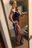 I bought this for my sisters wedding and it fits perfectly! I am normally a size 12 in woman's clothes. I ordered the large and it fits nicely. It's a little long, but it will be perfect with wedges. - Christina L.