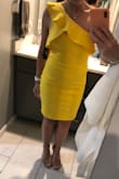 Absolutely love this dress! The color is beautiful and the material does not feel cheap at all. I was worried that it might slip down a little bit with it being one shoulder, but it doesn't at all. It's tight but not too tight that I can't breathe, feel uncomfortable or would order a bigger size. - Erica B.