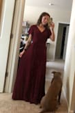 This dress is insanely comfortable. It's truly the most comfortable maxi dress I've ever tried on! The inside tie makes me feel super secure, and I appreciate that the skirt is partially lined so it's not see-thru. The sleeves are super cute and fun. The skirt would need a slight hem for petite gals, but that's not a huge problem. - Mabel N.