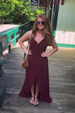 Wore this to a June wedding and loved it! Very long though and didn't have time to hem. I didn't have to tape the front to cover up my bra/chest so I was very happy. - Mary F.