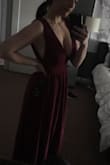 I love this dress! It is even better than I thought it would be. The color is a perfect burgundy/wine color and fits great at the waist. It's a tad long for me, but with some 3 inch heels it's just about perfect length hitting the floor. - Kasey M.