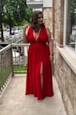This dress fit me like a glove!! It was long on me but that was to be expected as I'm 5'3" but it was nothing a tailor couldn't fix. The girls felt supported and the side wasn't too revealing whatsoever. I did use some boob tape to keep them in their place as extra reassurance and support, though I feel like I could have done without and still feel great! I was so comfortable in it and it's so flowy, I received so many compliments. The slit does go quite high but again, an easy fix at a tailor! The material feels like such high quality, it has a nice weight too it without being too heavy. I wish I had more opportunities to wear it it's so amazing! Would order again in a heartbeat! - Alessia P.