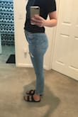 When I first put these jeans on, omg were they tight. They fit my waist perfectly but in the knees and thighs they needed more room. I was so close to returning them for a larger size but after wearing them for a day and doing some lunges in them... they're the most perfect jean. I am obsessed with this purchase! Also - I'm more on the tall side... they hit about 4-5 inches above my ankle. - Courtney R.