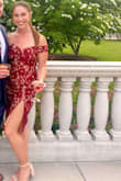 I really didn't think this dress was going to look good on me- I'm often self conscious about what tight dresses look like on my tummy, but this dress was amazing! I felt sexy and classy. The slit makes it perfect. Paired with simple nude heels and a pony since the dress has a lot of design to it. - Jenna D.