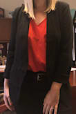 I absolutely love this blazer! I bought it to keep at work to throw on when I'm running to meetings, and it's perfect. It makes my normally business-casual outfits feel a bit more chic and upscale when needed. It fits well and hangs just right. The quality feels nice. It's not cheap at all. I'd definitely recommend it. - Megan K.