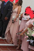 I bought this for my brother's wedding. I needed a pale pink/blush dress, but this was more of a nude blush. See pic for color comparison. It was the perfect fit and so flattering on. It was a bit too long on the back, and I had to be careful to pick it up when I walked, but I really liked the high low effect. Great buy! - Liliana C.
