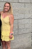 It fit like a glove, I always order Large from Lulu's. I'm an 8/10 hourglass figure and it hit my waist perfectly. Skirt flows out nicely and it's made of thick, quality material. Amazing detail with the lace crochet for the price. I thought I would need a spray tan to pull off the yellow, but it was perfect without. Order this! No one had anything like it. - Amanda M.