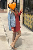 This dress was super cute paired with OTK boots and a hat for the fall. It hits about mid thigh, and has an overall loose fit, though the arms fit tighter which I found flattering. The inside materials is a little scratchy, but it did not particularly bother me. The color looks exactly like the picture. - Kate M.