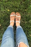 I love these sandals. They were tight on me the first wear, but after using them for half a day or so I broke them in. They are very flat, no Cush to them so they do tend to make my feet a little bit more tired than any of my other sandals. But cute non the less. - Alejandra R.