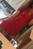 I love this dress! It does show some cleavage if you have a bigger chest, but it's super cute, comfortable, and perfect as a wedding guest! The color is pretty vibrant, but it's great for summer. - Leah K.
